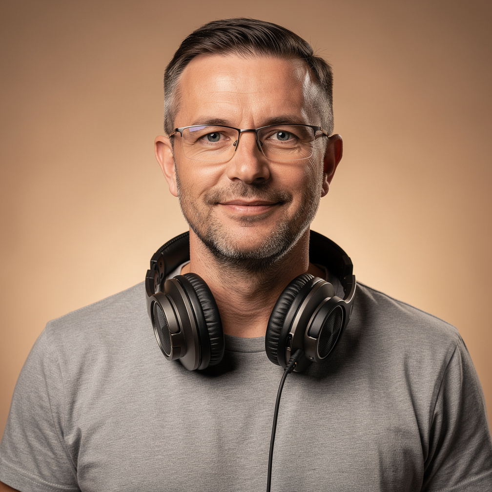 Studio portrait of a Caucasian man sound engineer