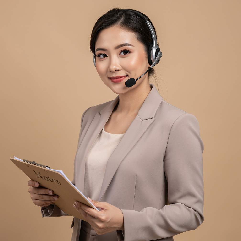 Studio portrait of an Asian woman interview coordinator